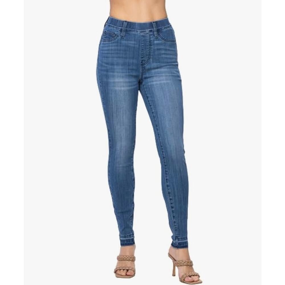 Judy Blue Pull On Elastic Waist Jeans Size 1/25 Raw Hem  88746 *EUC